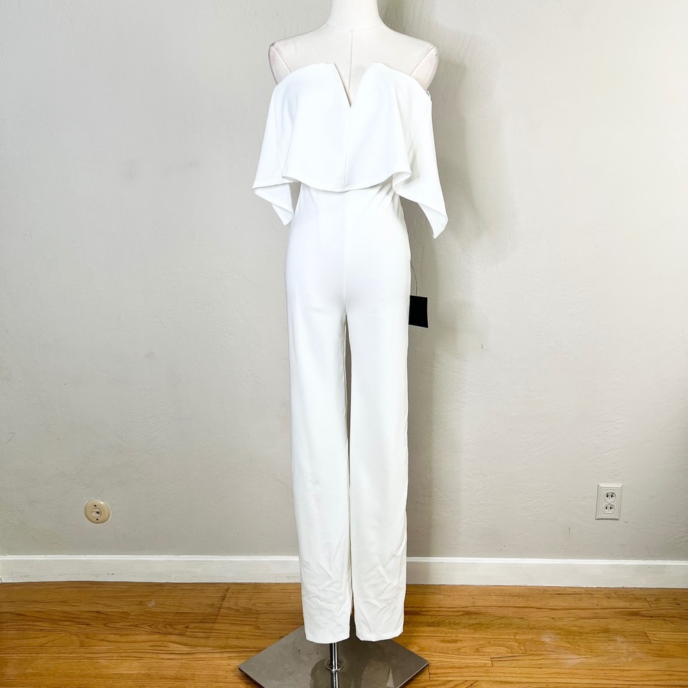 Lulus White Strapless Ruffle Wide Leg Jumpsuit XS NWT‎ Bridal Formal Wedding